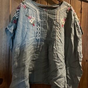 Embroidered Floral Gray Women's Top